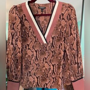 Express Snake Print V Neck Long Sleeve Blouse Women's Size Small‎